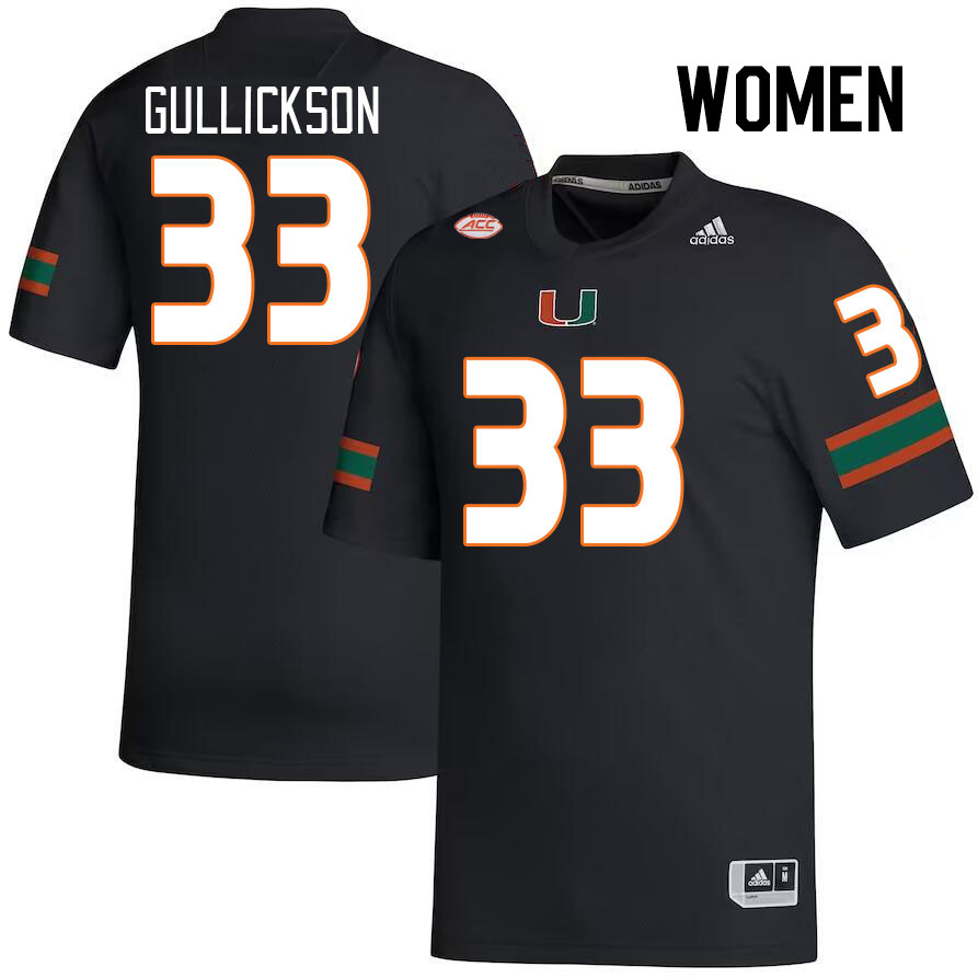 Women #33 Wade Gullickson Miami Hurricanes College Football Jerseys Stitched-Black